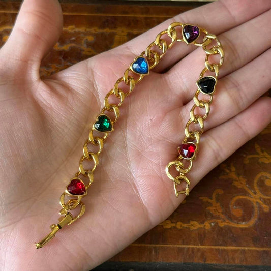 Vintage Gold tone Glass heart bracelet