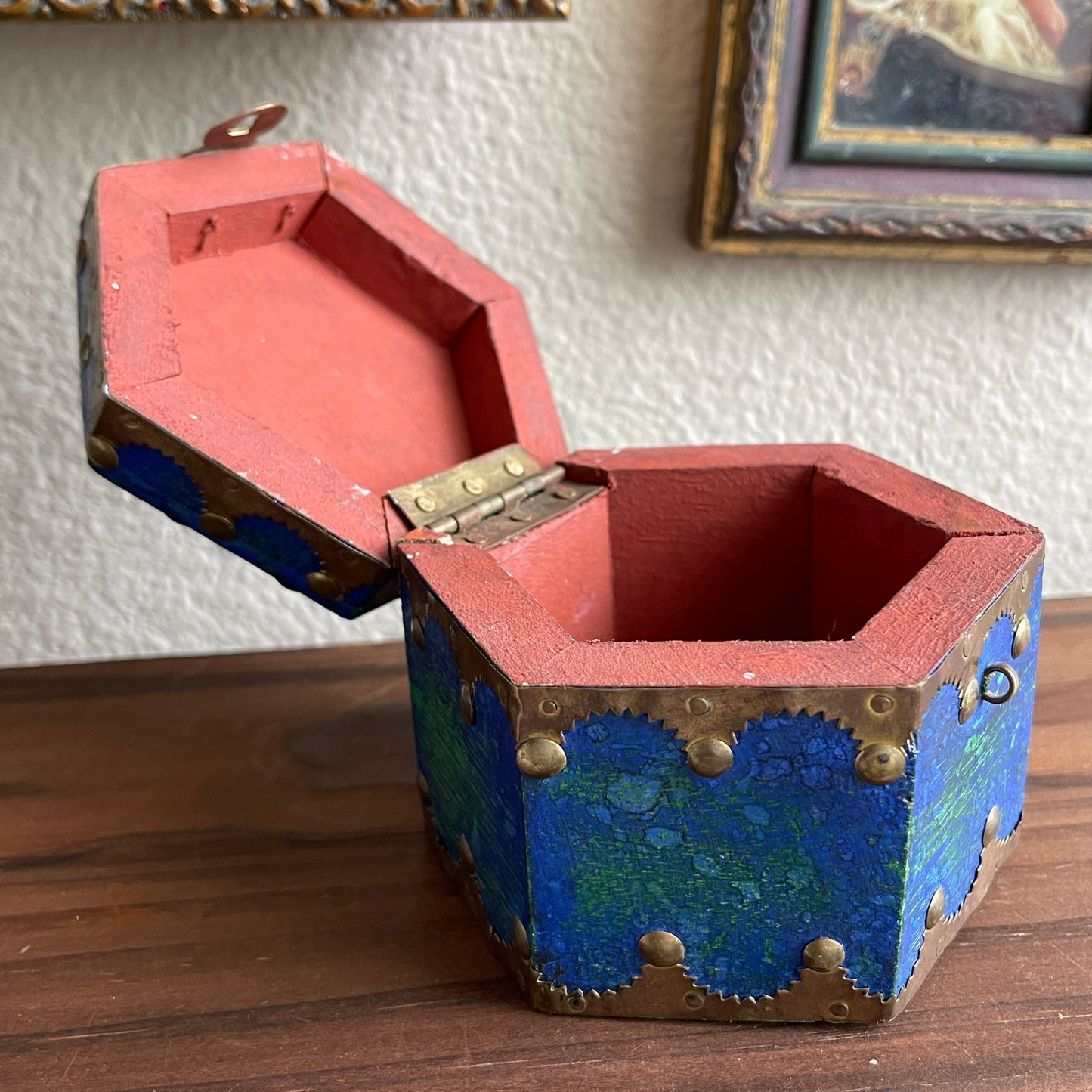 Vintage wooden box with brass metal details