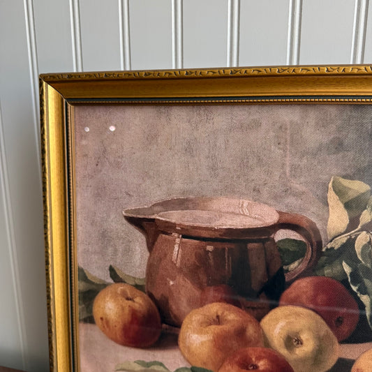 Vintage inspired Still life oranges and pitcher Canvas Print Framed