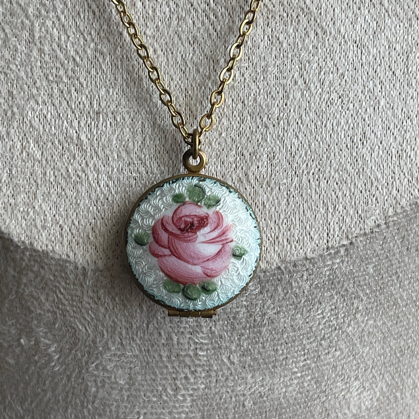 Vintage Guilloche Enamel Rose Pendant necklace