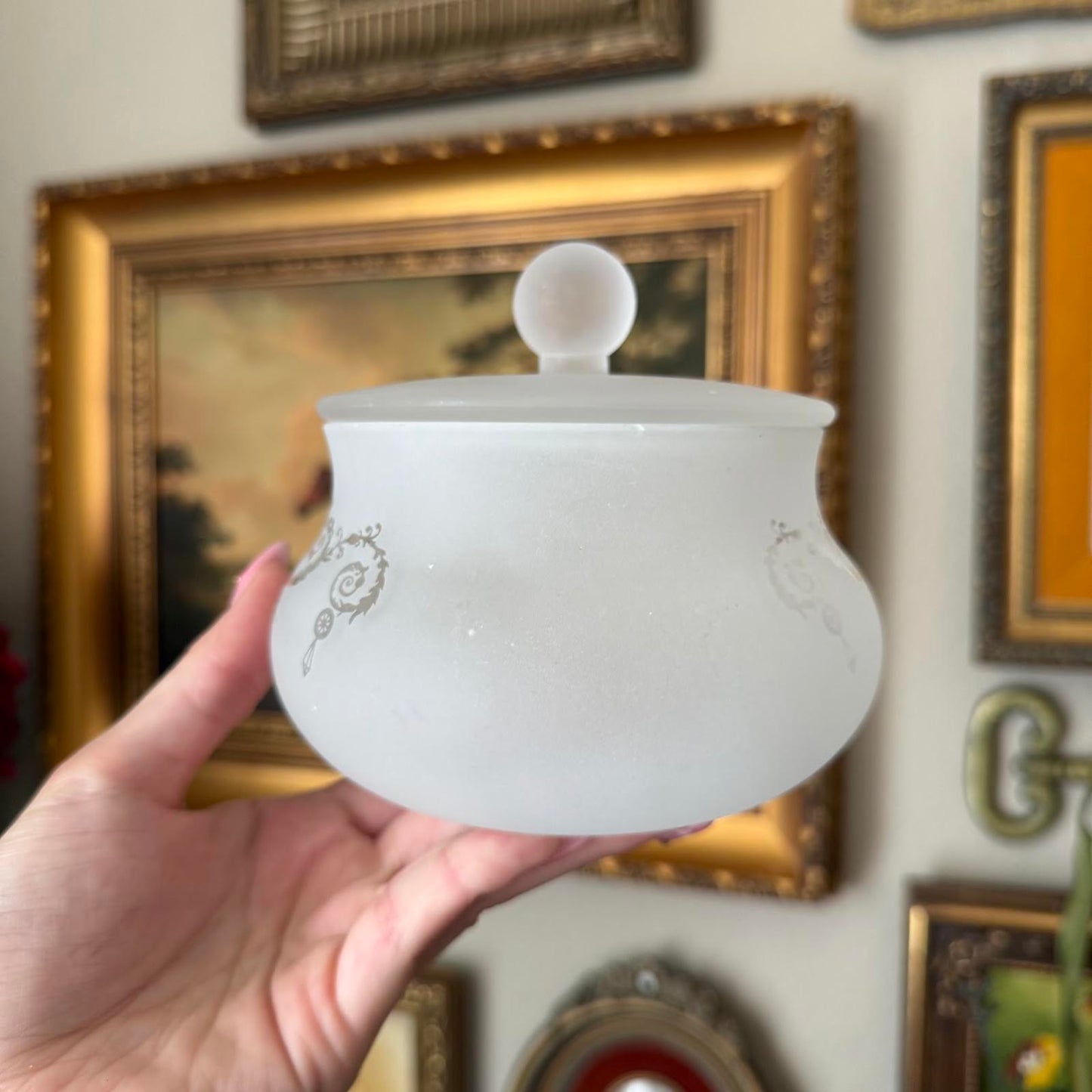Vintage Frosted Glass Bowl and Lid