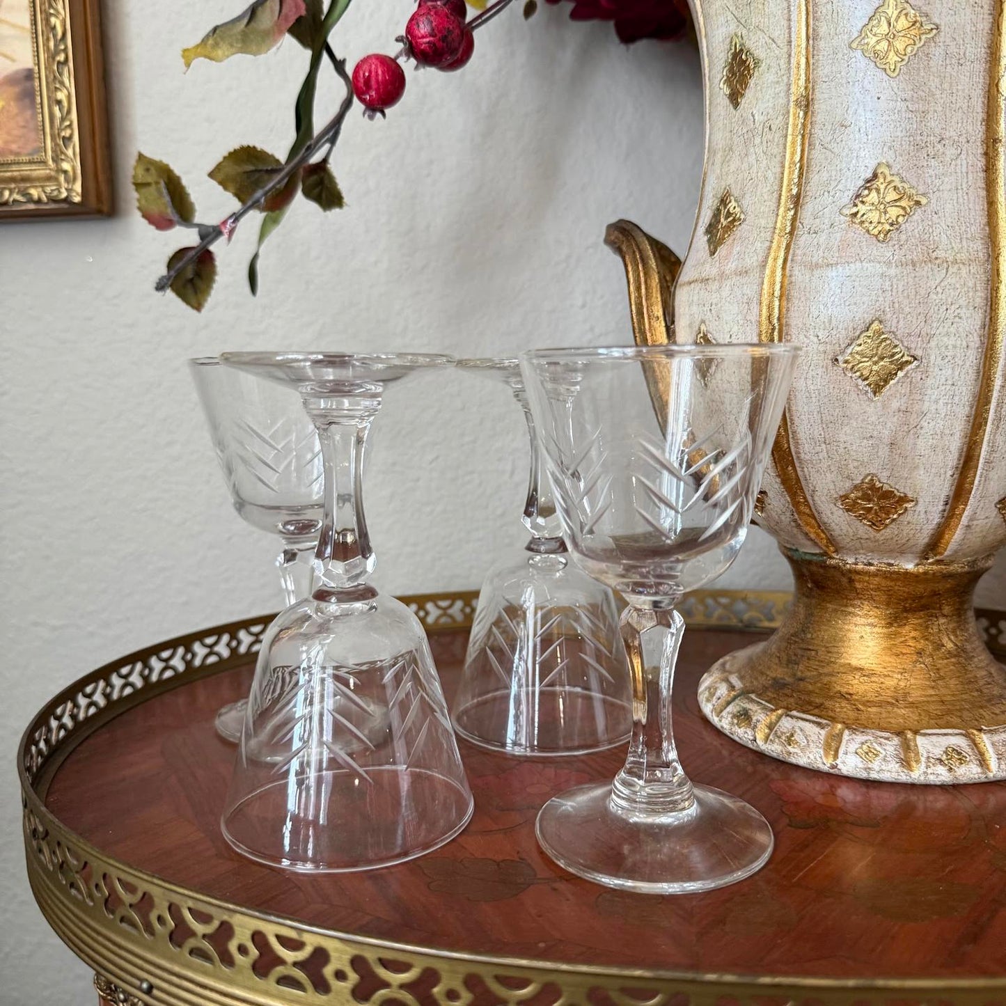 Vintage Etched Wine Glasses