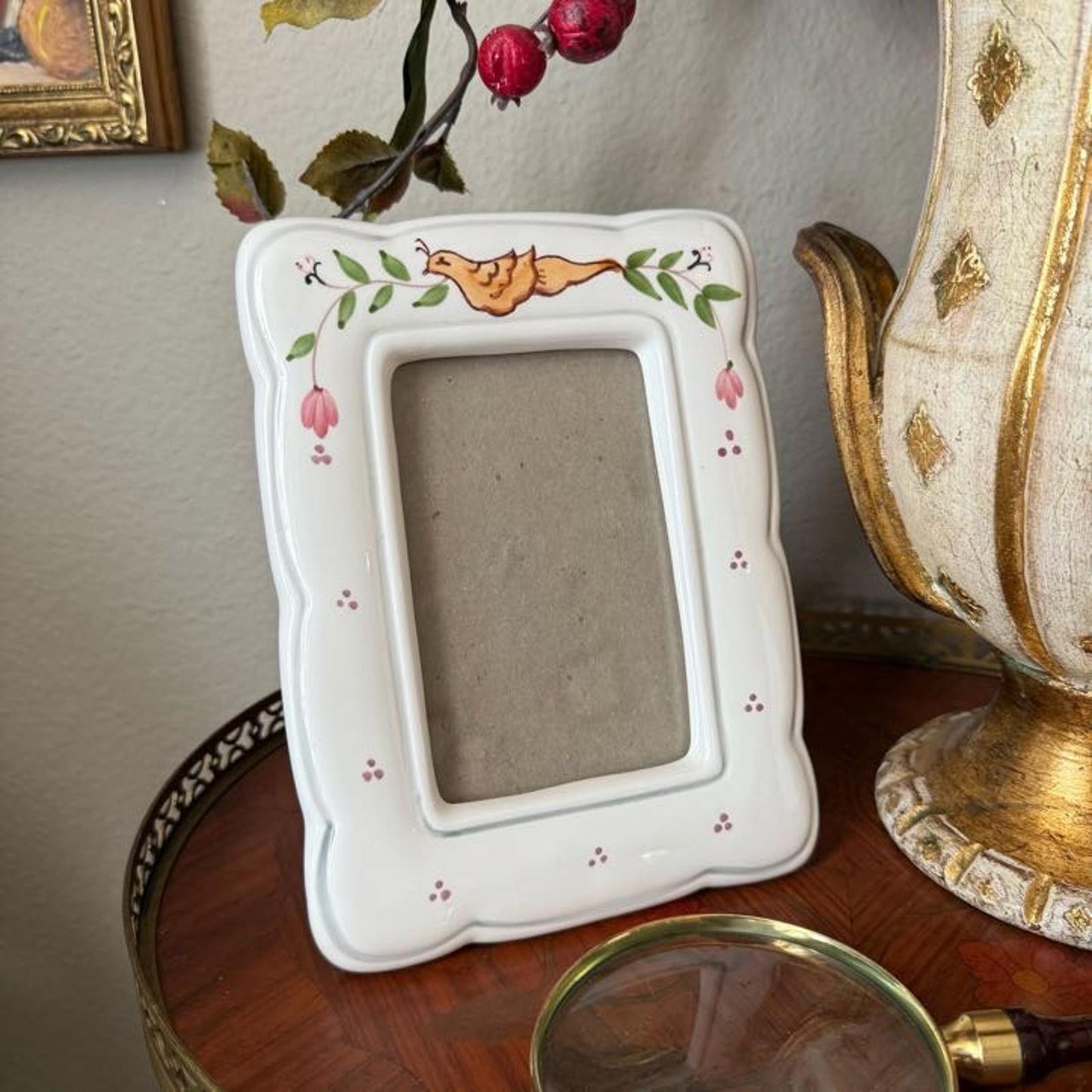 Vintage Ceramic Picture Frame with Bird Details