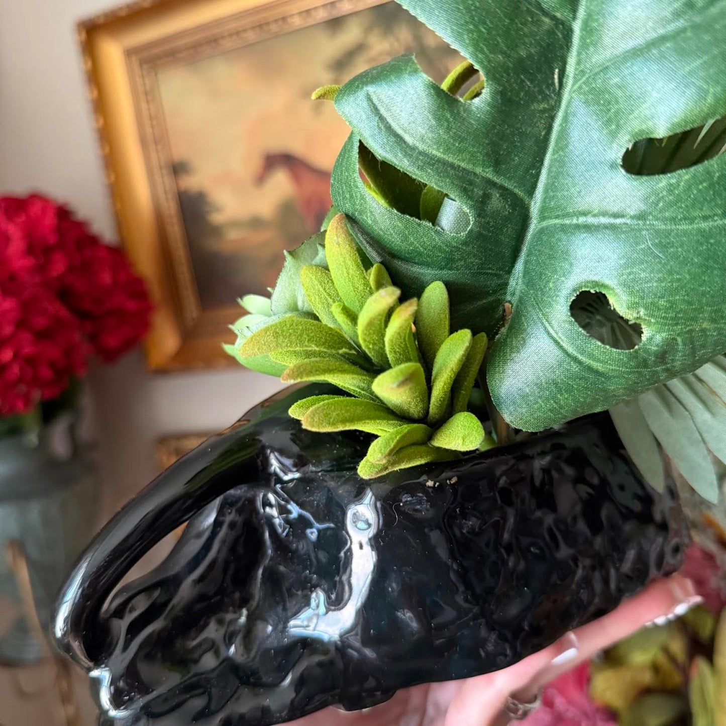Vintage Black Panther Ceramic Planter