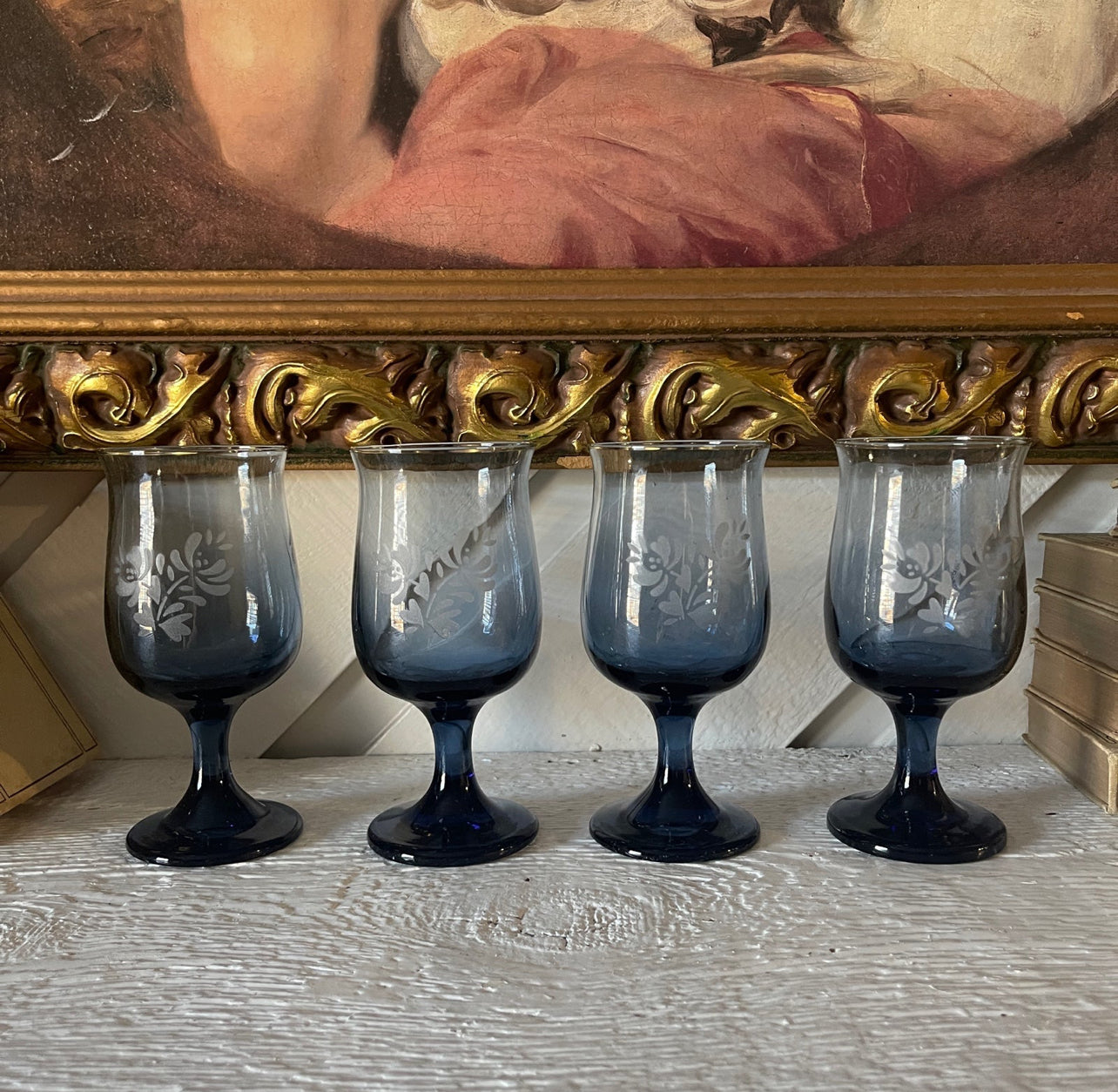 Vintage Pfaltzgraff Yorktowne Blue Wine Glass