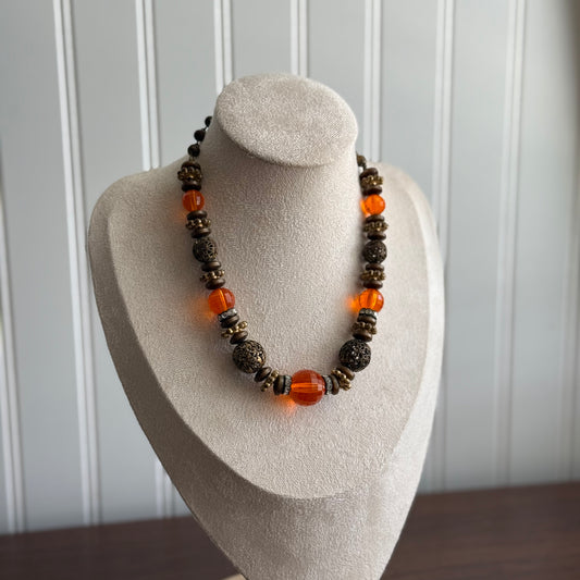 Vintage Orange and Gold Beaded Necklace