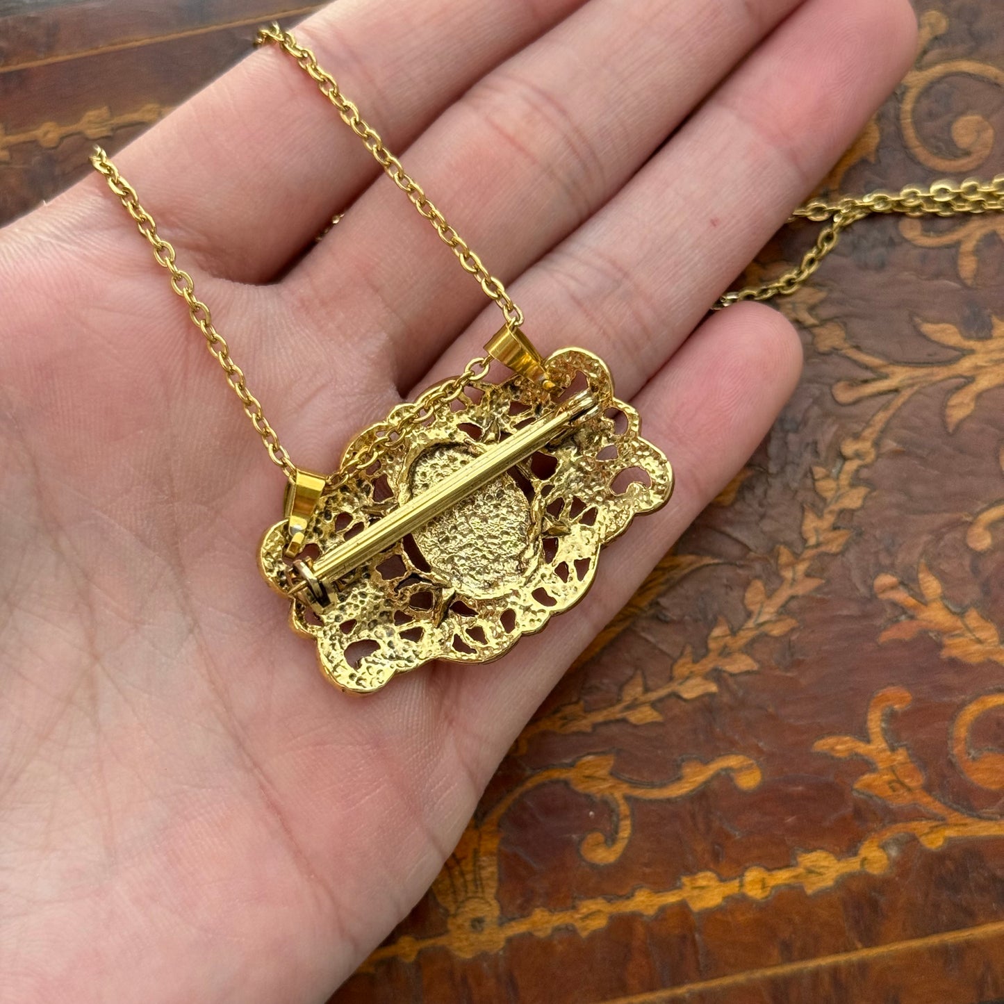 Vintage Faux Cameo Necklace Brooch & Bow brooch