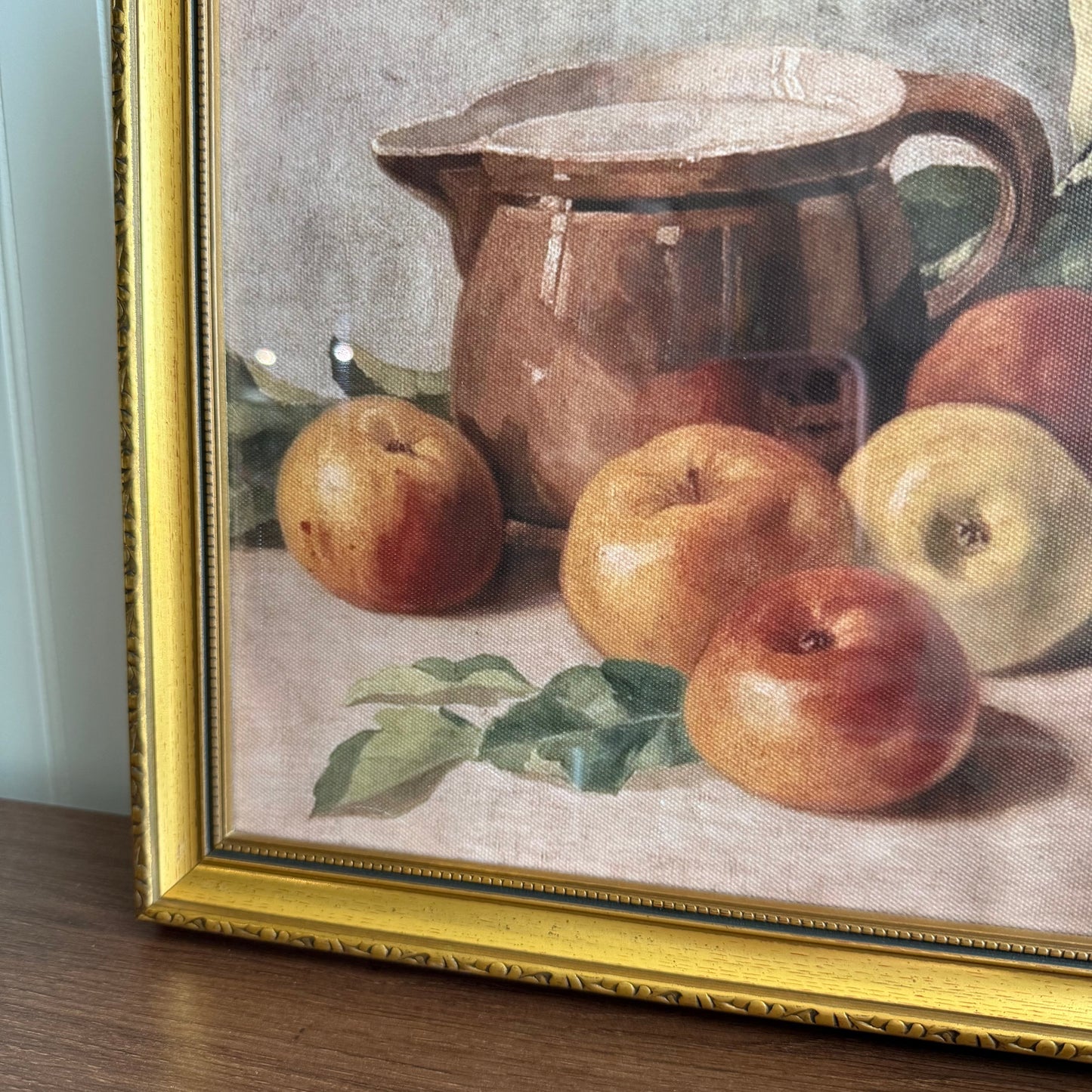 Vintage inspired Still life oranges and pitcher Canvas Print Framed