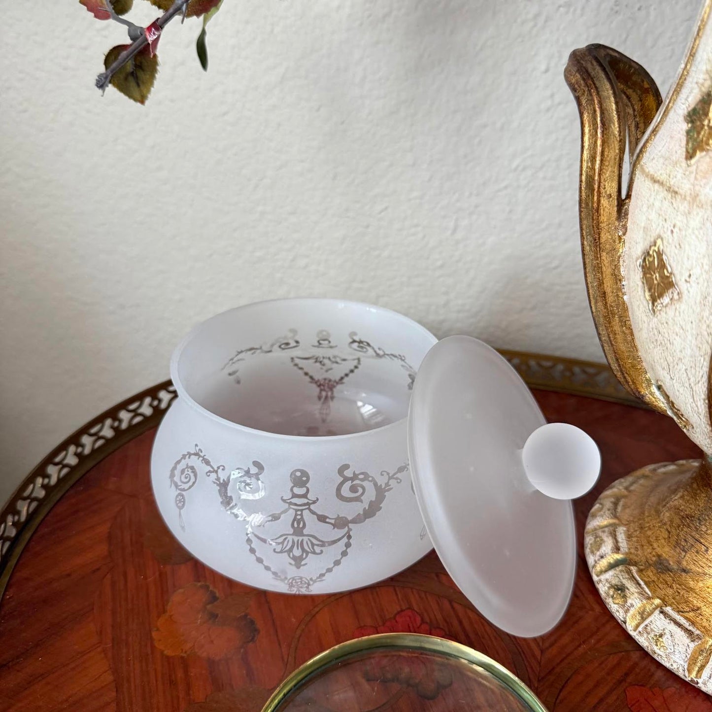 Vintage Frosted Glass Bowl and Lid