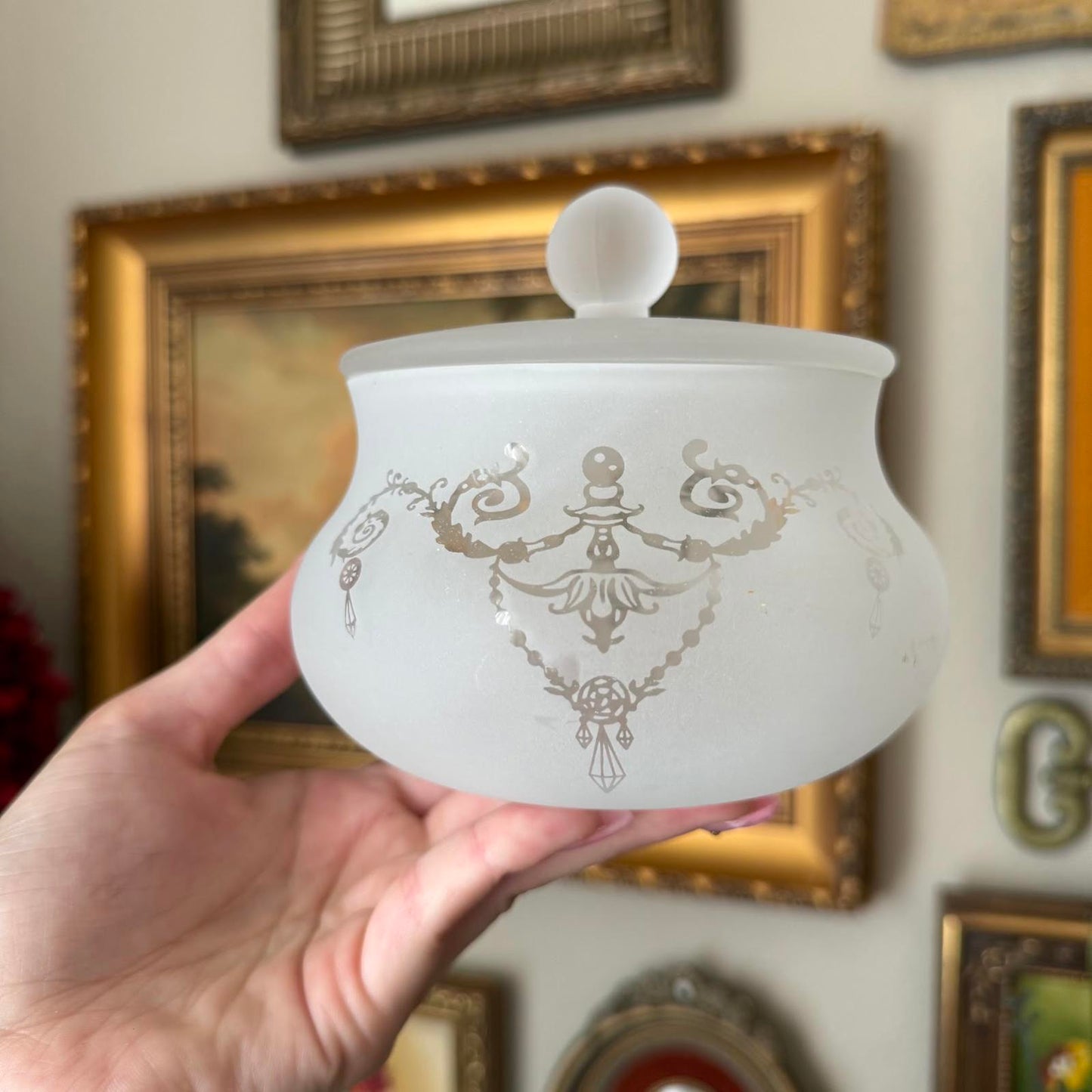 Vintage Frosted Glass Bowl and Lid