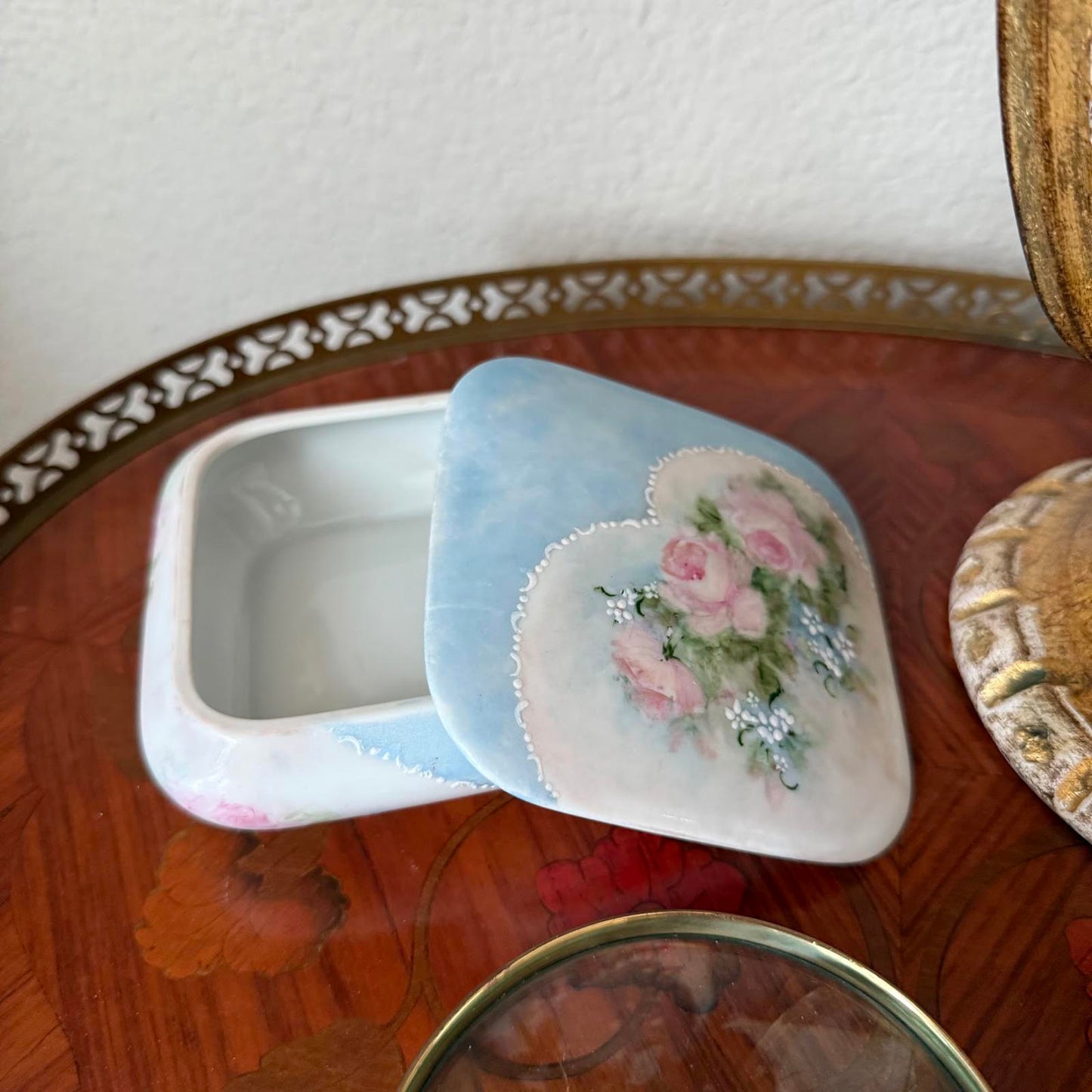 Vintage Ceramic Hand-Painted Floral Trinket Dish