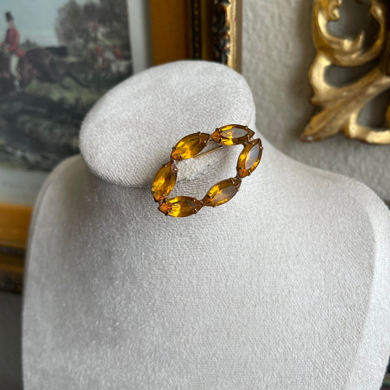 Vintage orange glass rhinestone brooch