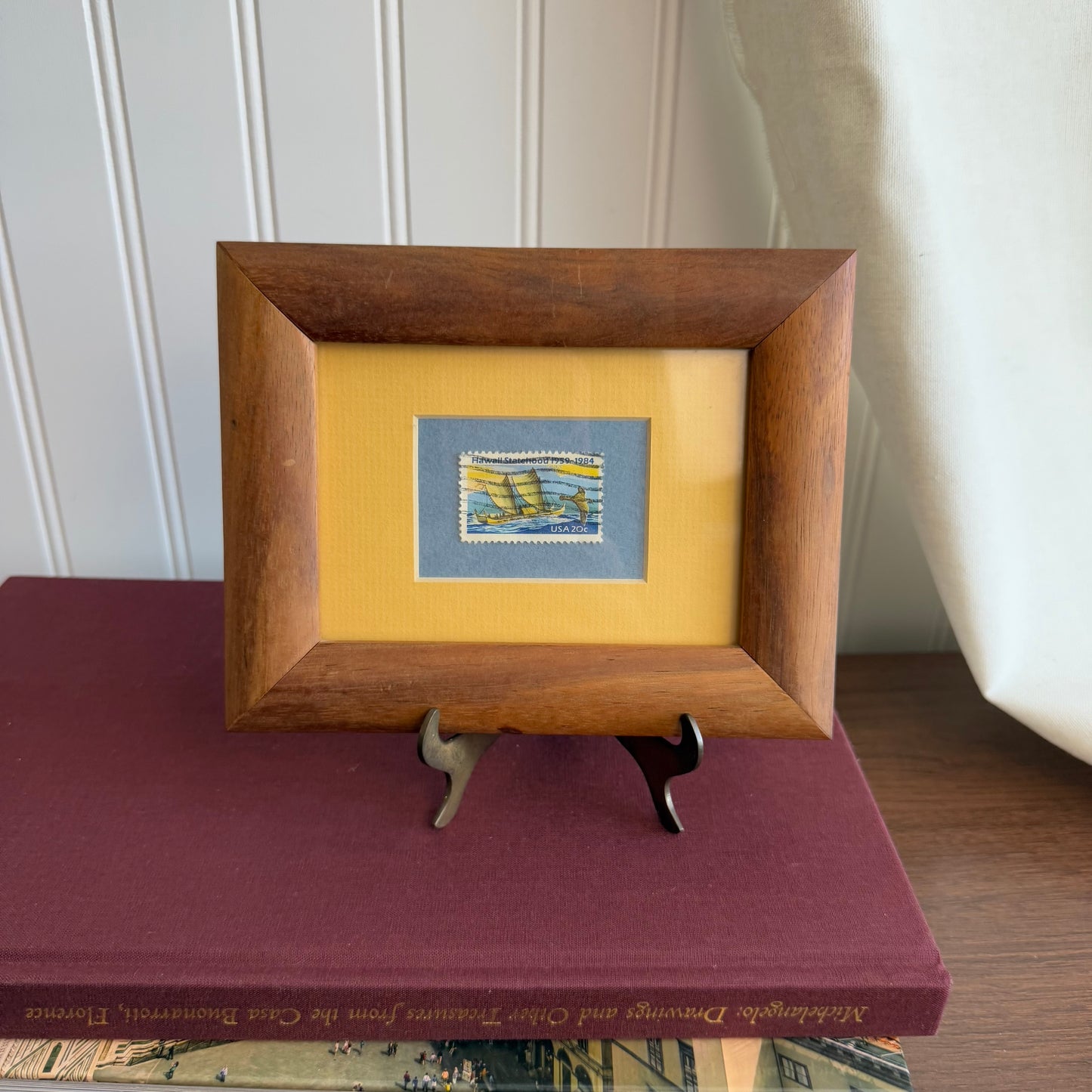 Vintage Framed 1984 Boat Stamp