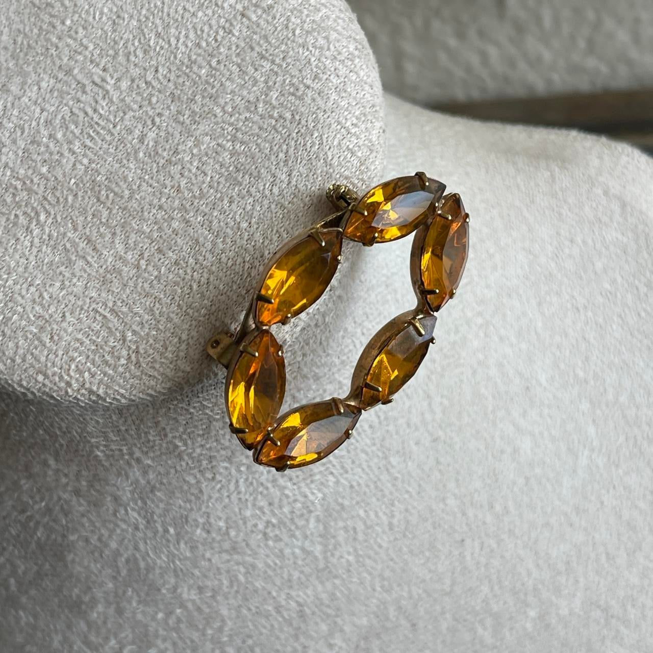 Vintage orange glass rhinestone brooch