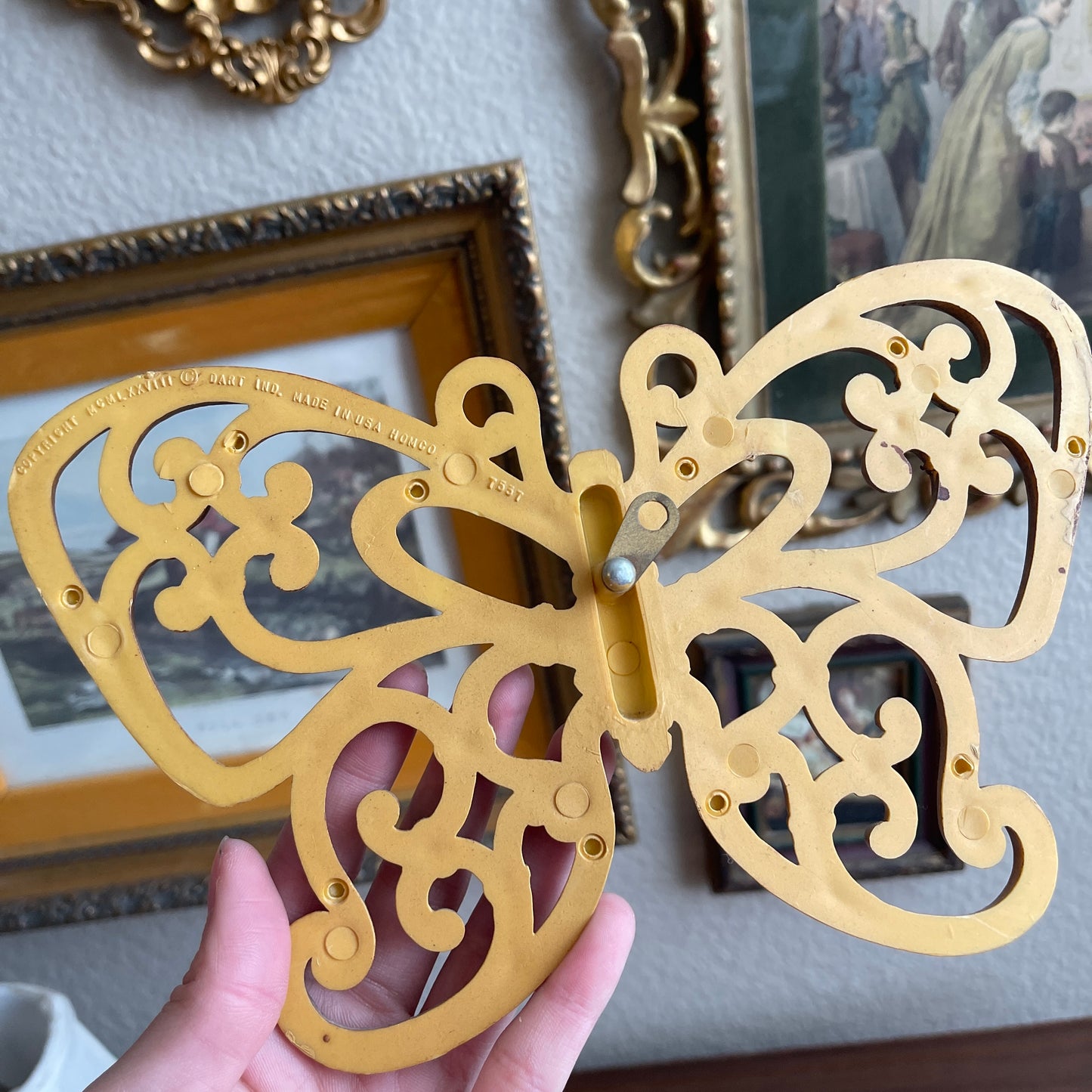 Vintage set of 3 faux rattan butterflies