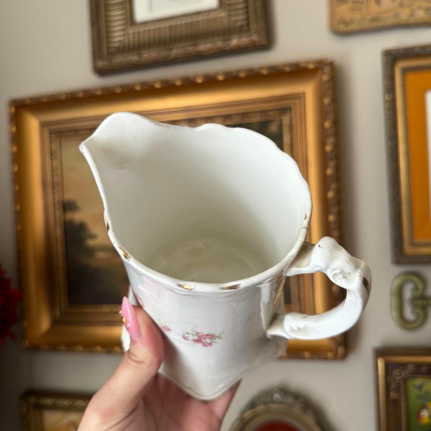 Vintage Hand-Painted Floral Pitcher