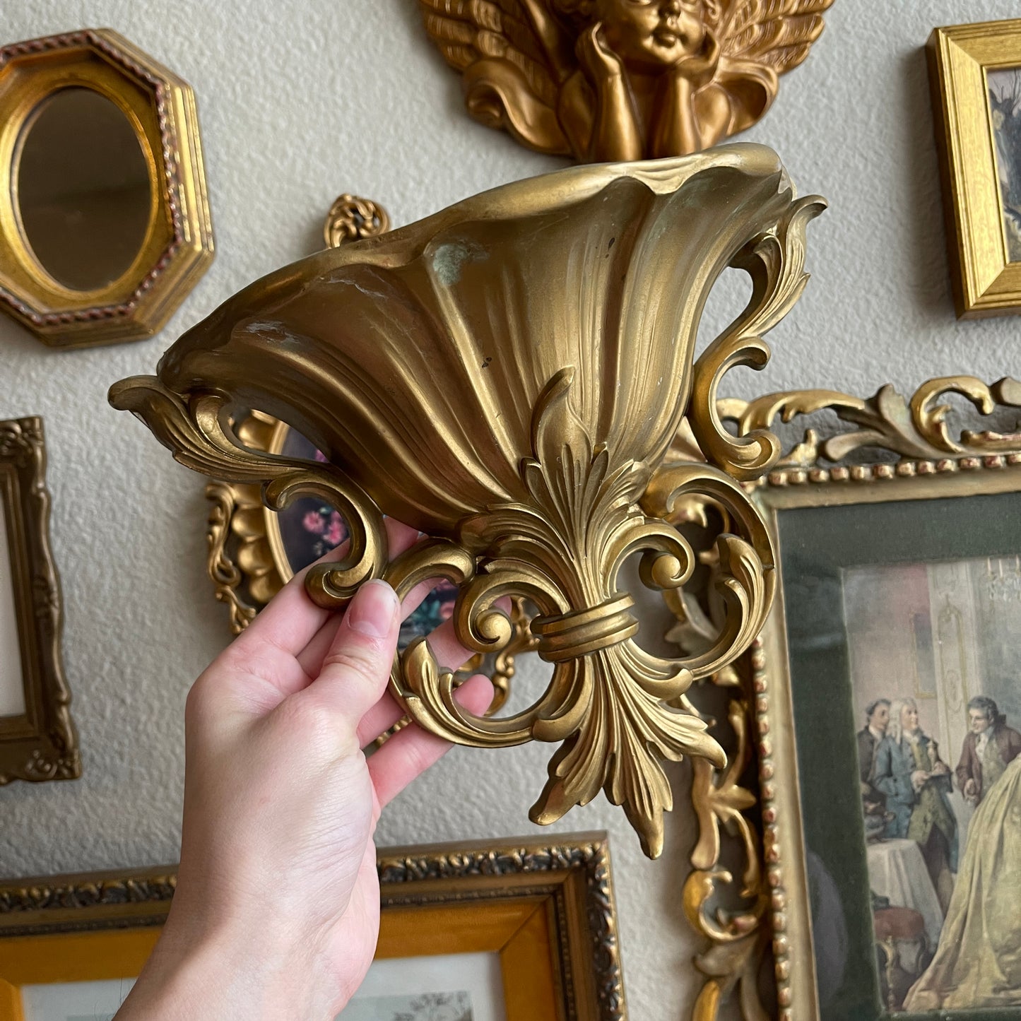 VTG Homco Gold Scroll Wall Sconce Pocket Planter