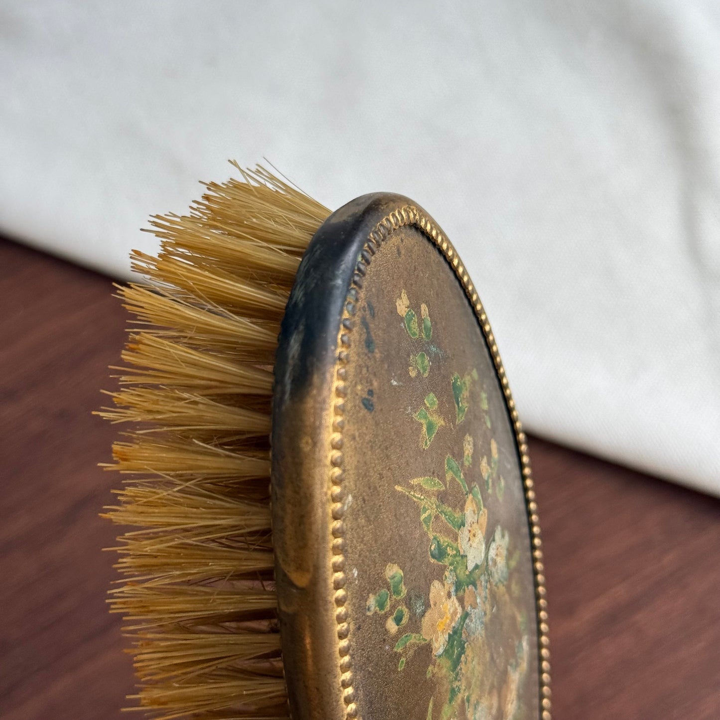 Vintage Gold tone with yellow flowers Hand Mirror and Brush set