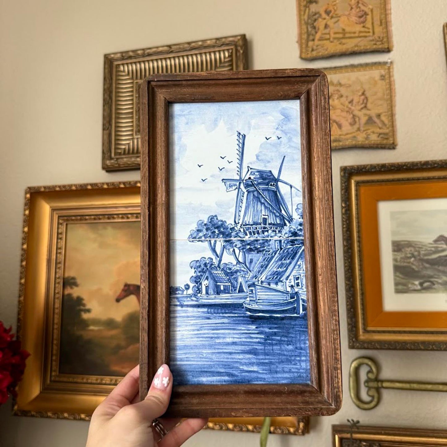 Vintage Delft Blue and White Tile Art