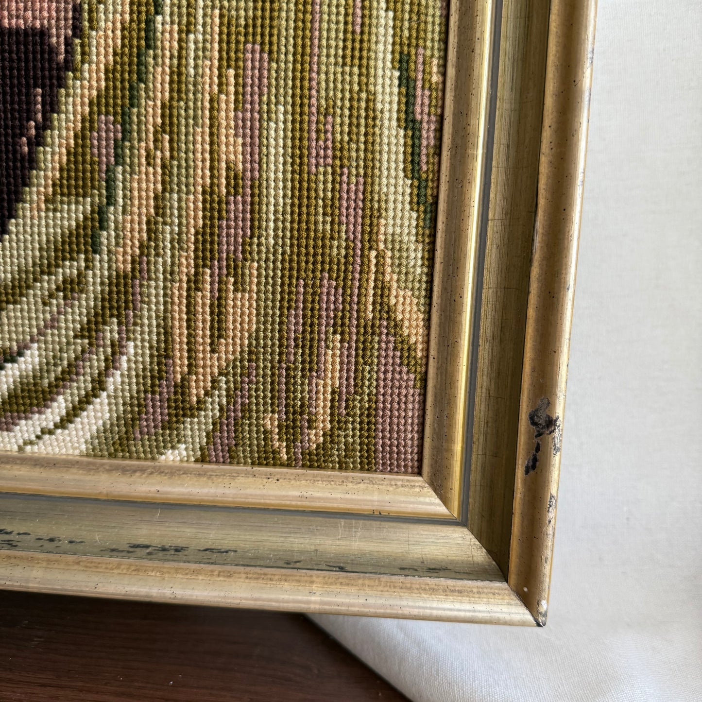 Vintage needlepoint Lady Framed
