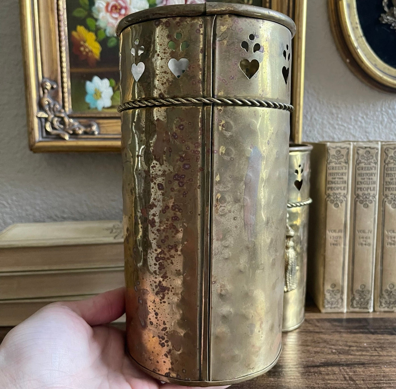 Vintage brass tin tassle canister set