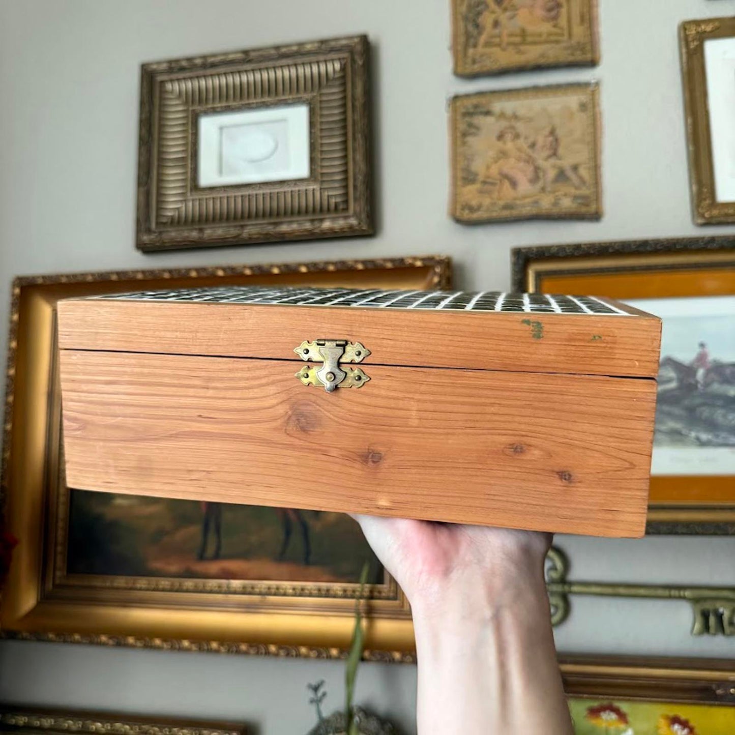 Vintage Handmade Wooden Tile Box