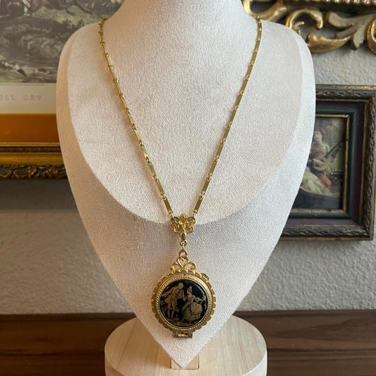 Vintage Limoges castle “ The proposal” gold tone locket necklace