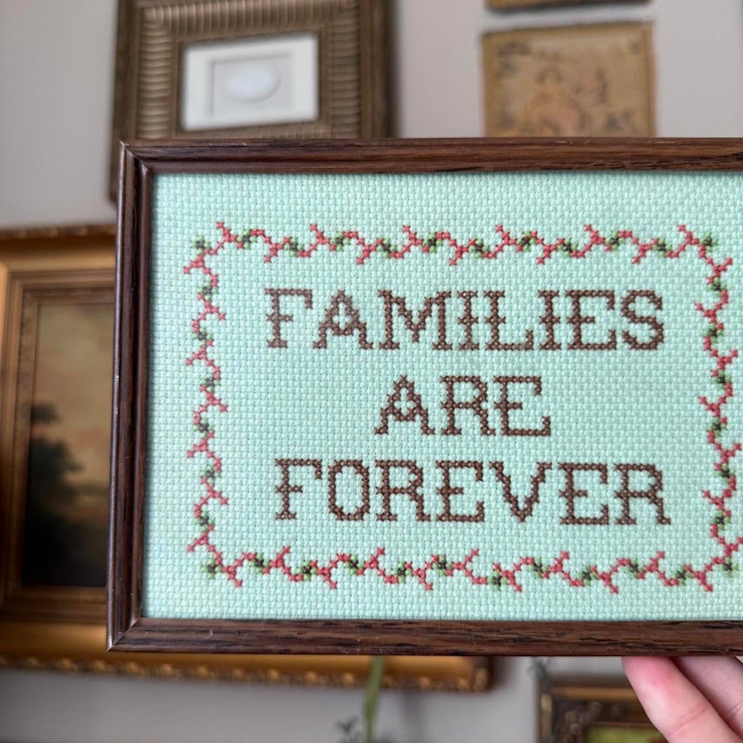 Vintage Framed "Families Are Forever" Cross Stitch Art