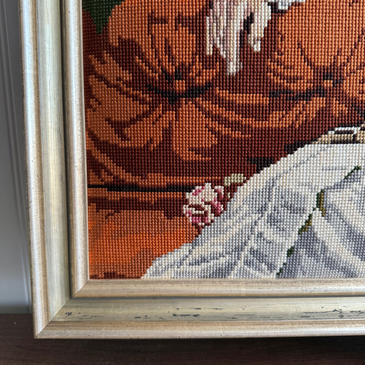 Vintage needlepoint Lady Framed