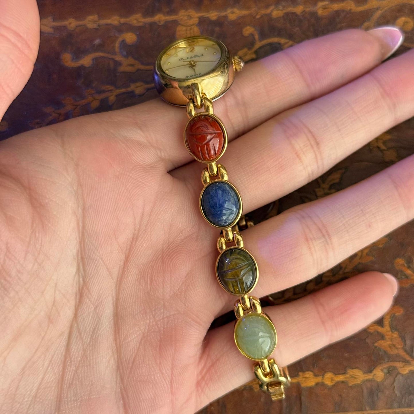 Peck & Peck Scarab Gemstone Bracelet Oval Quartz