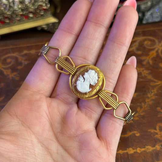 Vintage Art Deco Carved Shell Cameo Bracelet  1/20 10k AMCO
