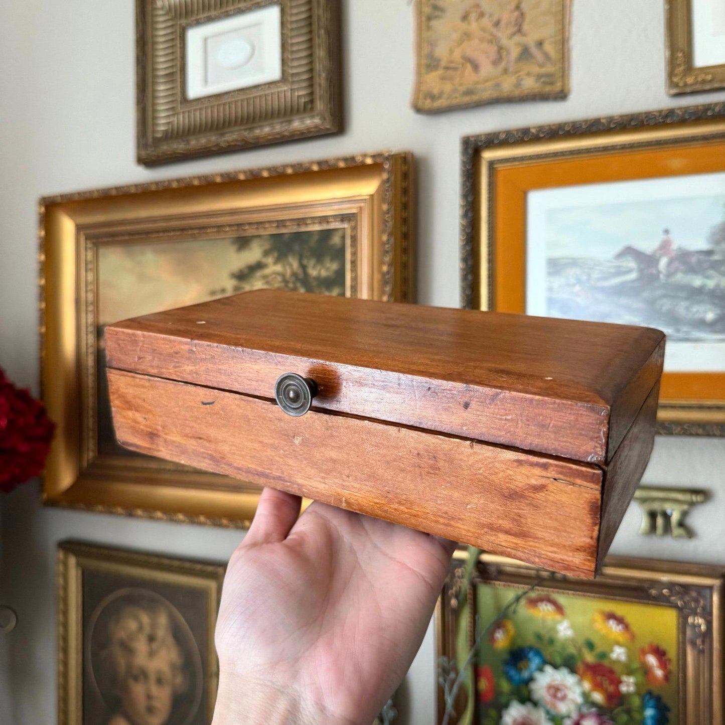 Vintage Wooden Box with metal hardware