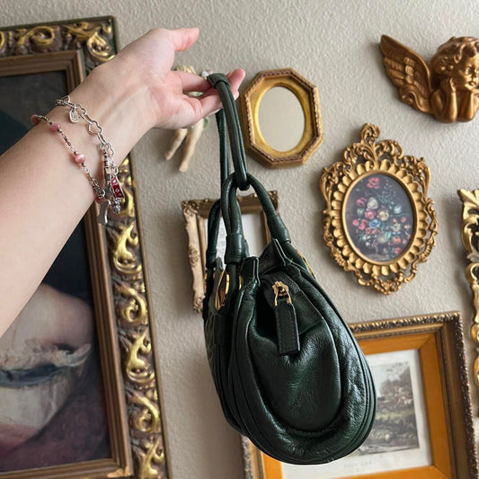 Faux leather deep green shoulder bag purse with gold detail