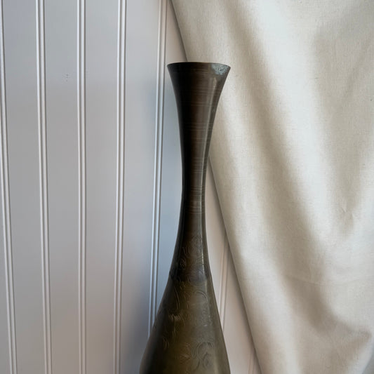 Vintage brass Tall etched Vase