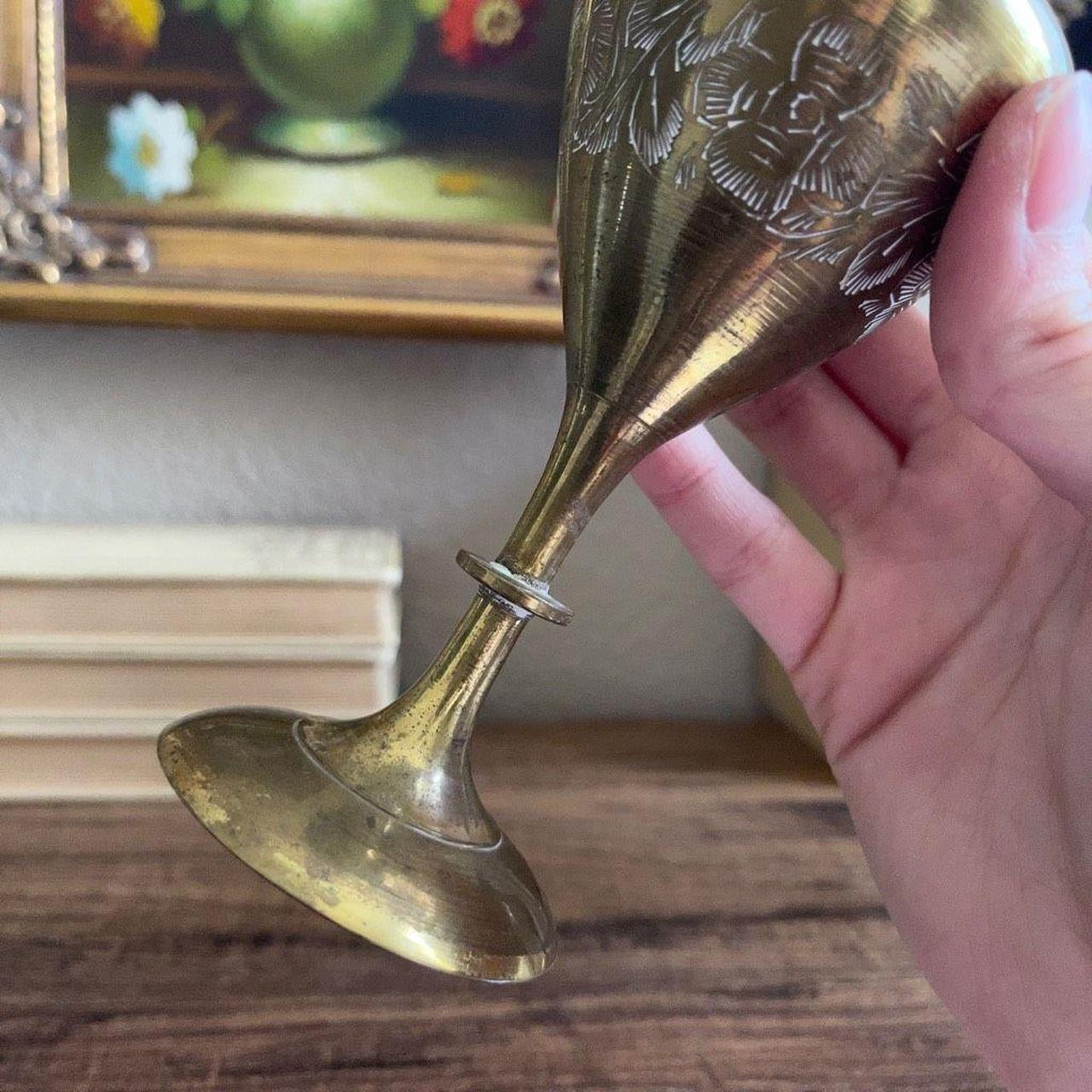 Vintage Brass Floral Vase Etched Ornate Design