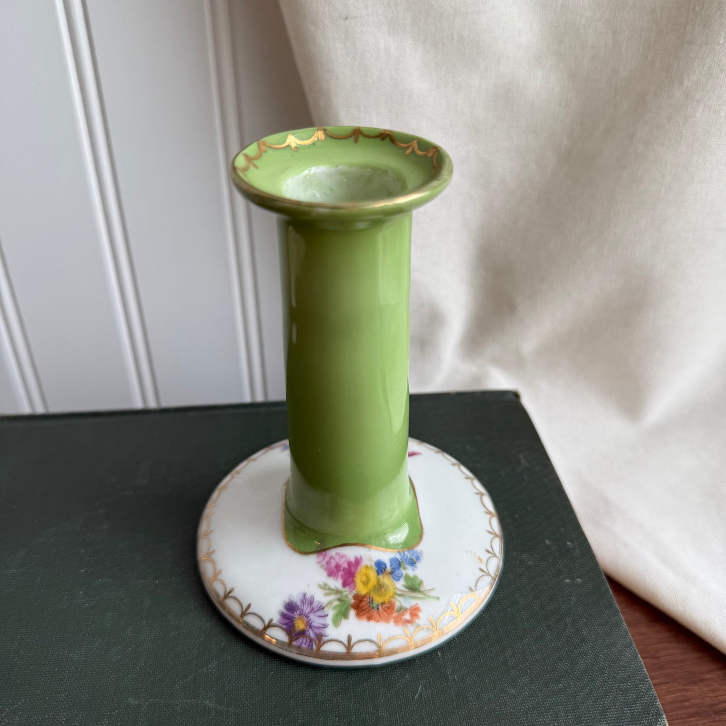 Vintage Porcelain Floral Pillar Candle Holders Slovakia