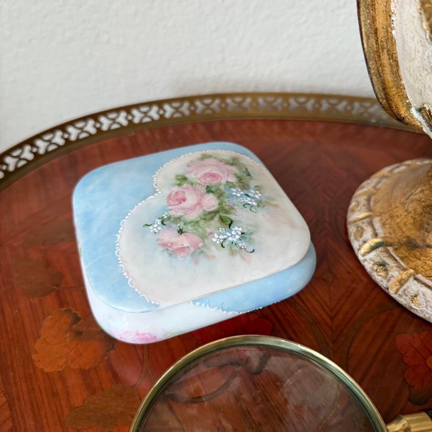 Vintage Ceramic Hand-Painted Floral Trinket Dish