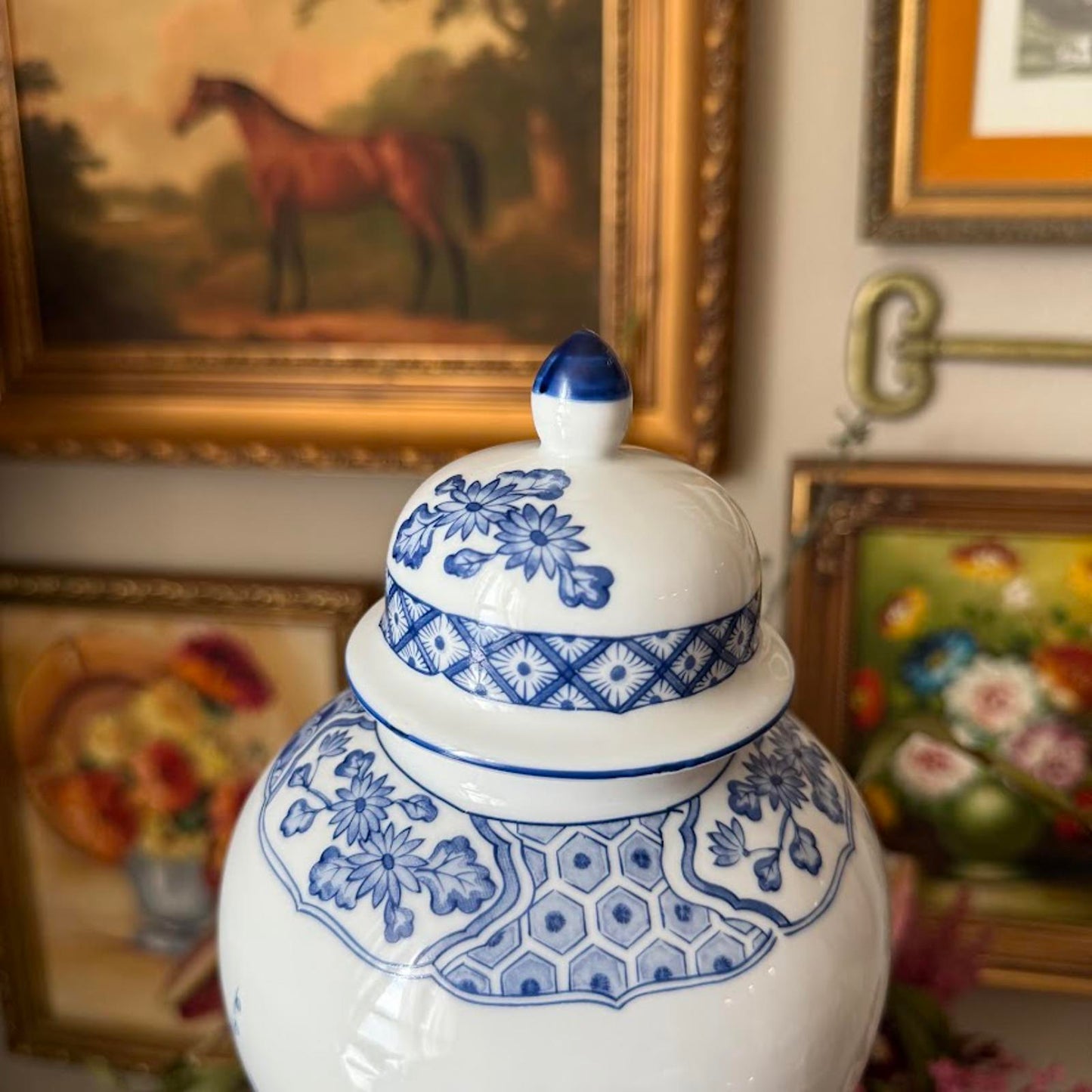 Blue and White Peacock Design Ginger Jar