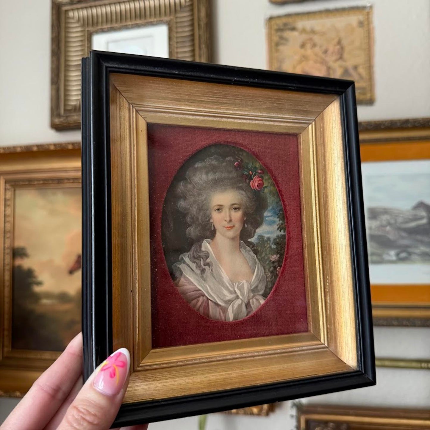 Vintage Portrait of a Woman in Black and Gold Frame