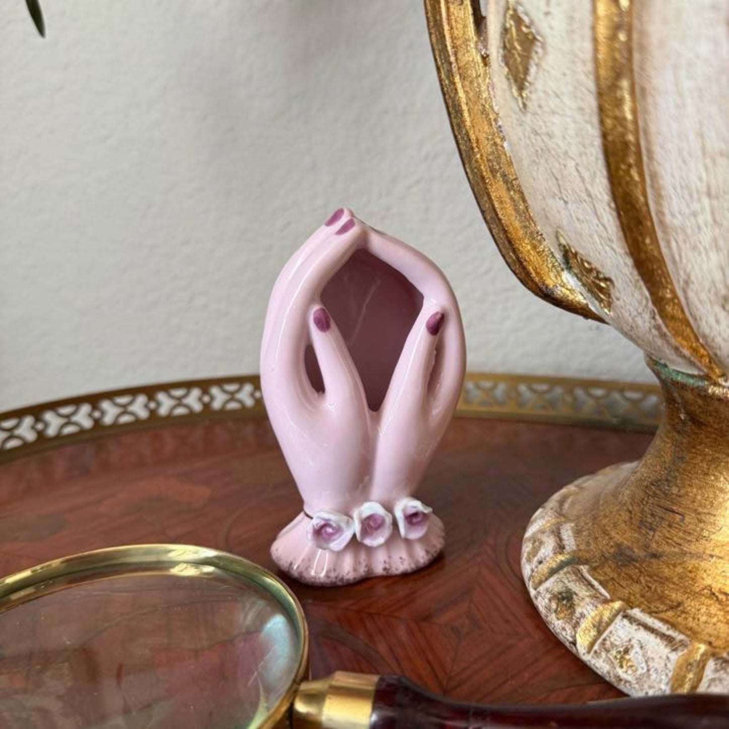 Vintage Lilac Hand Painted Hand Vase with Floral Detail