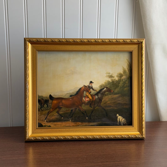Vintage Inspired Horses and Man Art Print Framed