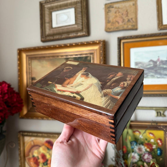 Vintage Edmund Blair Leighton "Signing The Registry" Jewelry Music Box