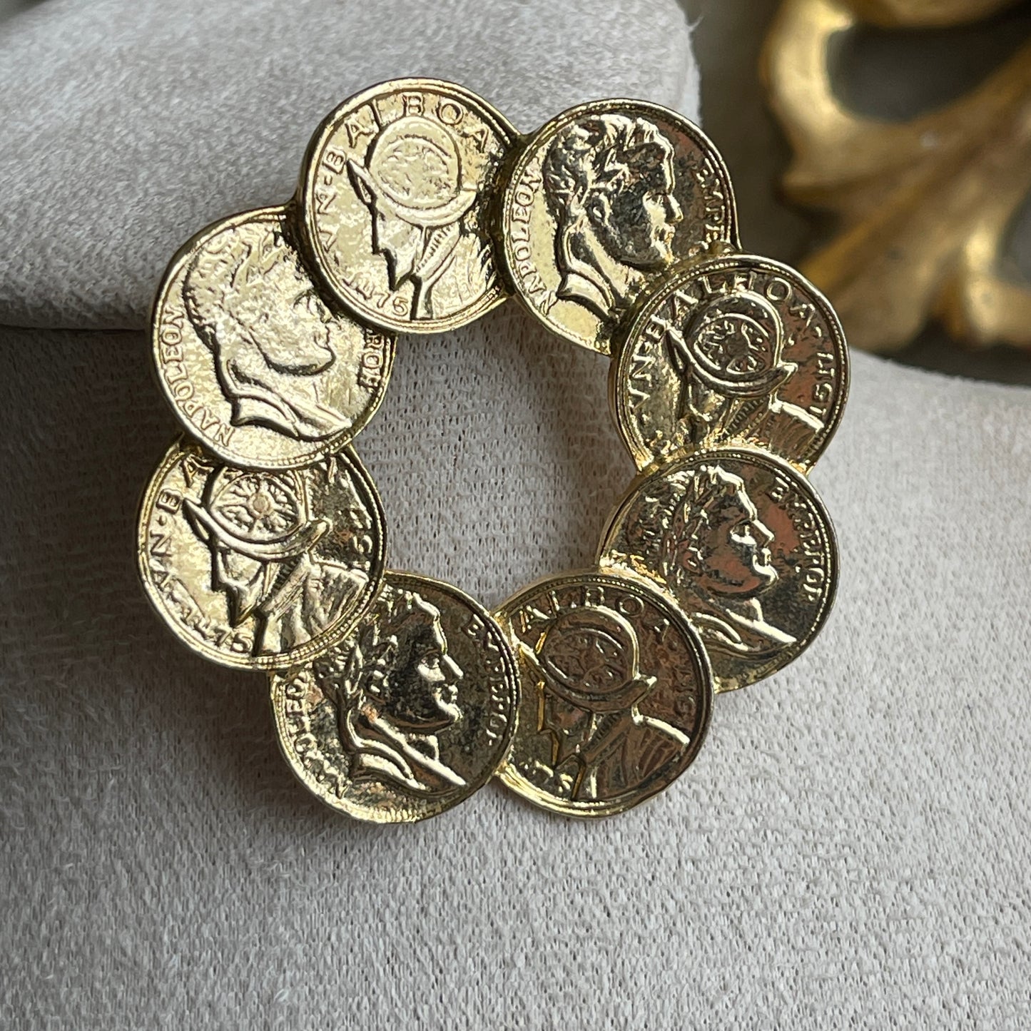 Vintage French gold tone Coin Brooch