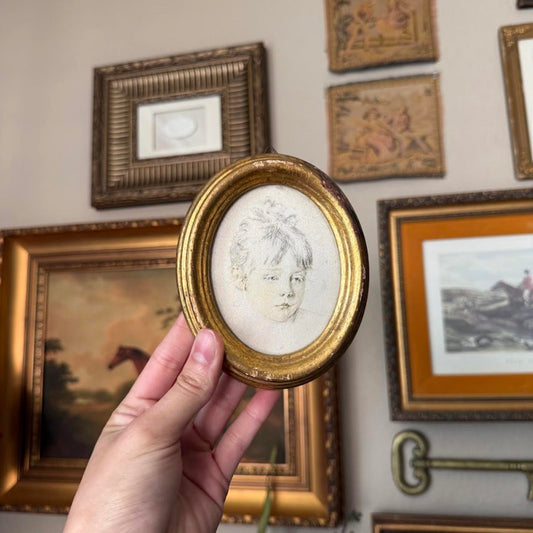 Vintage Small Oval Frame with Portrait Art