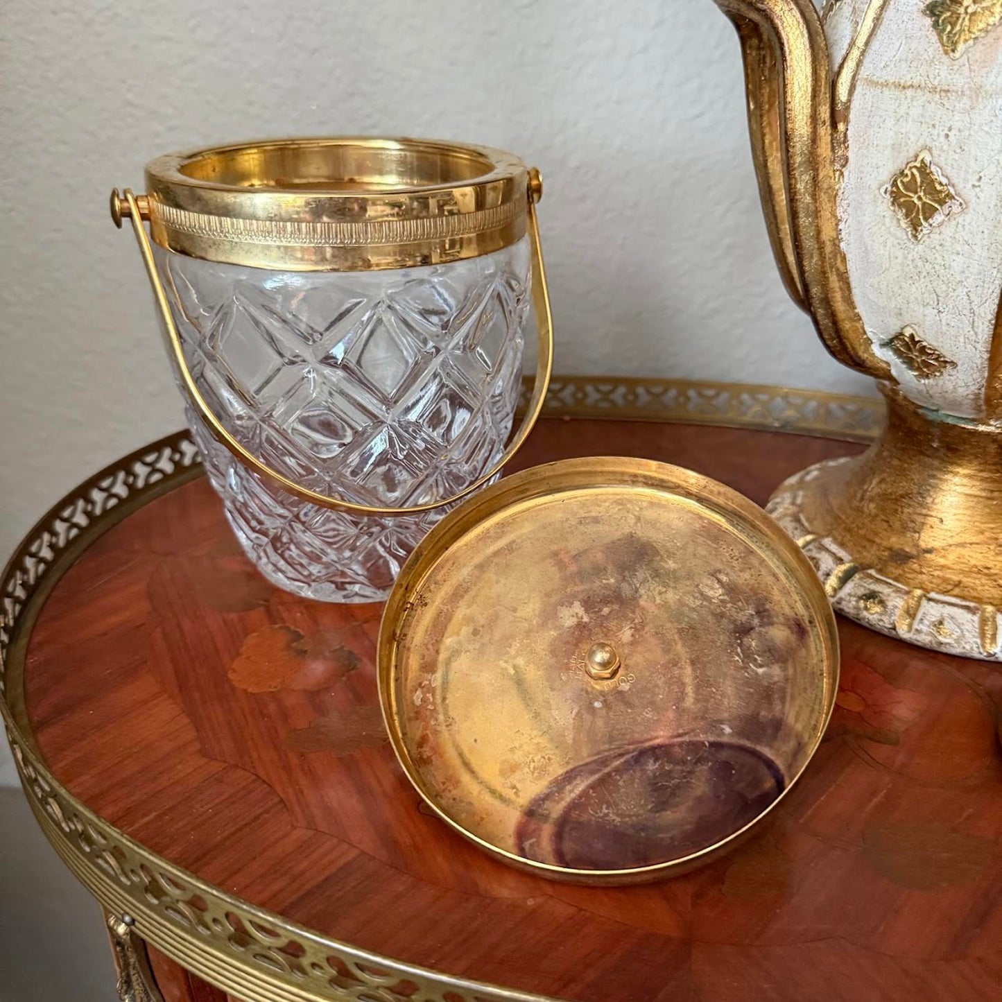 Vintage Glass Ice Bucket with Gold Detailing