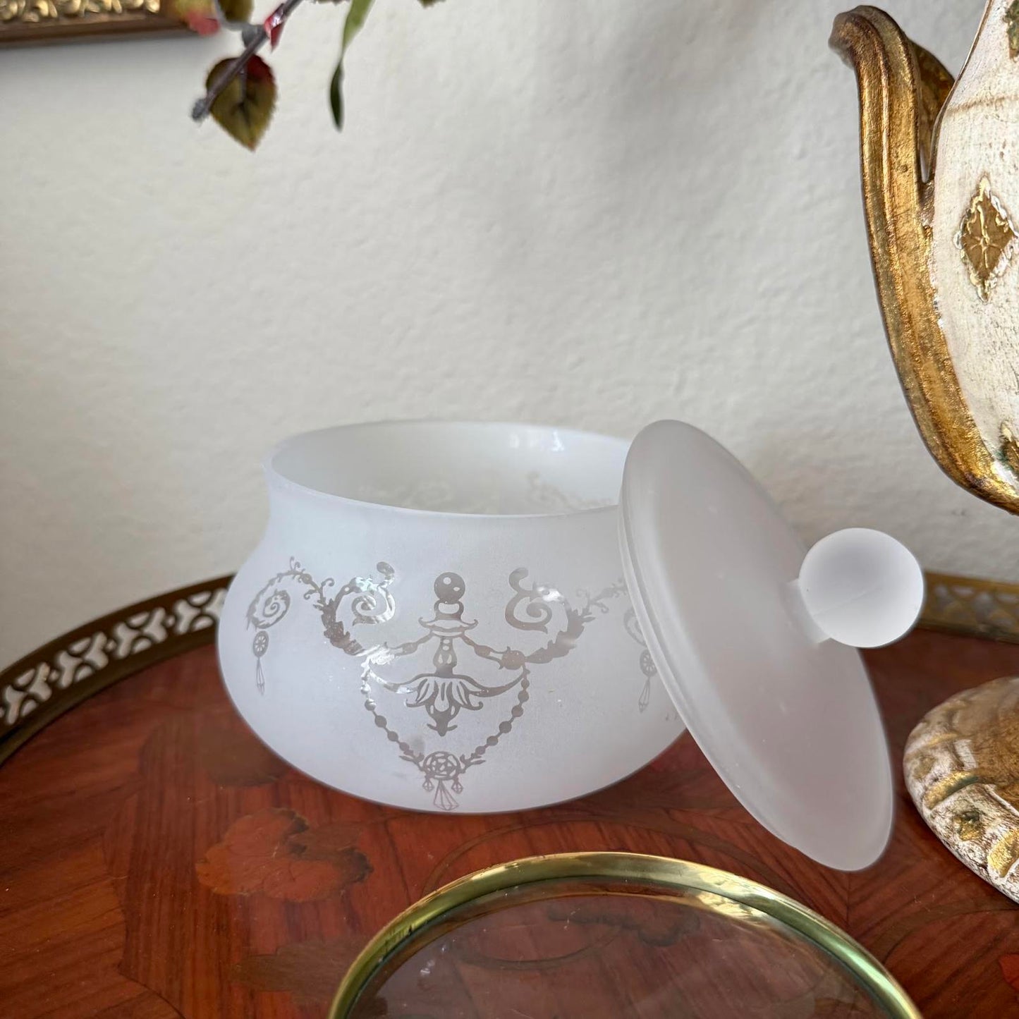 Vintage Frosted Glass Bowl and Lid