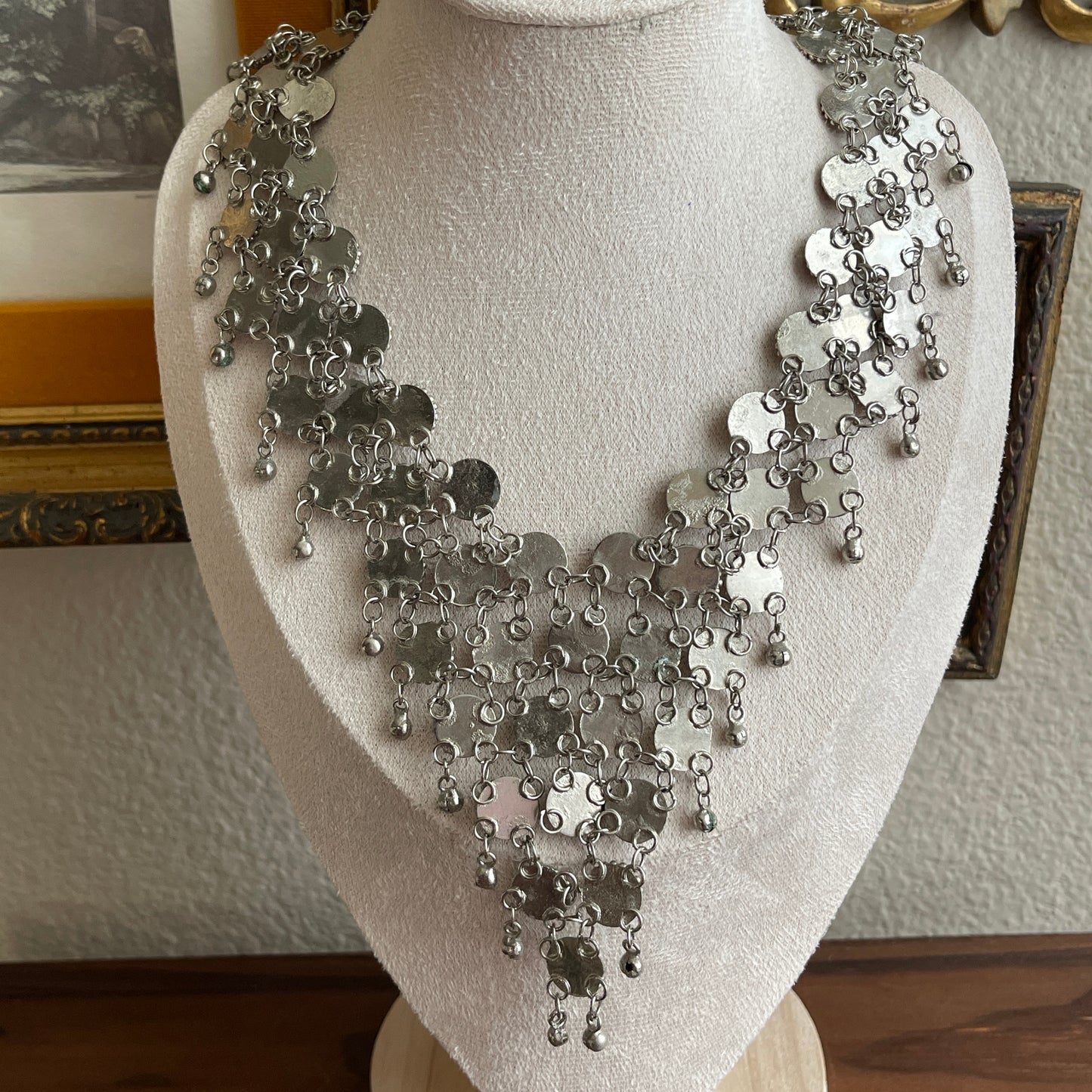 Silver tone Morocoo bib style semi precious stones with matching earrings