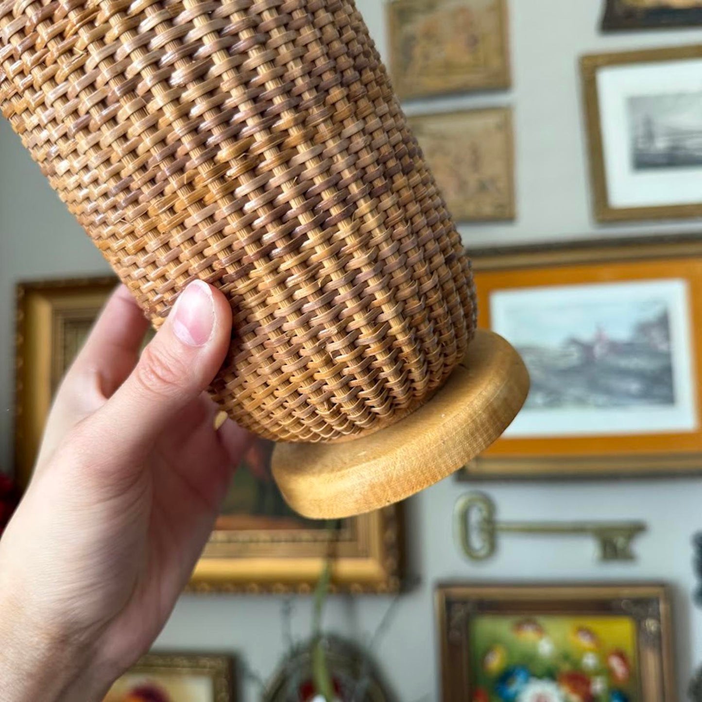 Vintage Tall Round Basket with Swing Handle