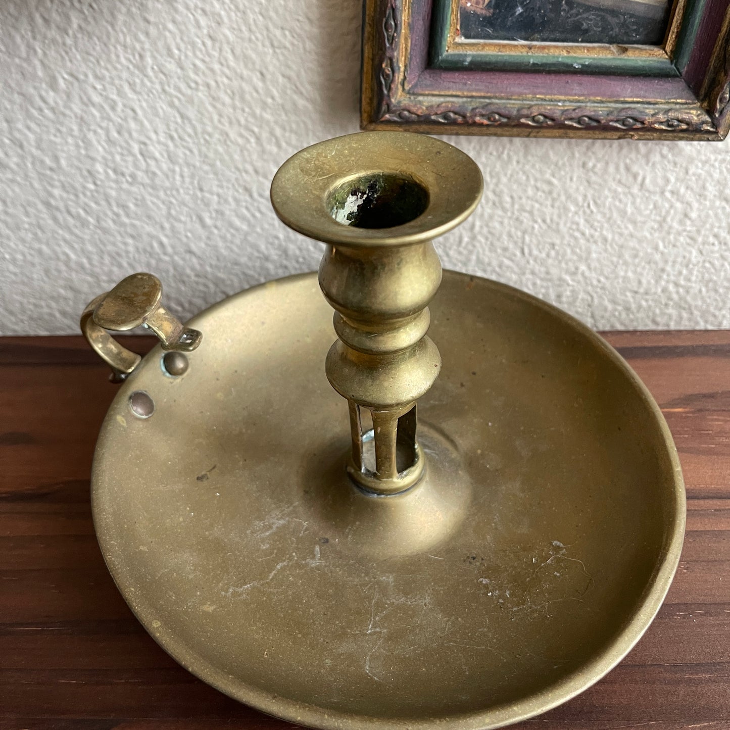 Vintage Brass Chamberstick Candlestick & Drip Pan