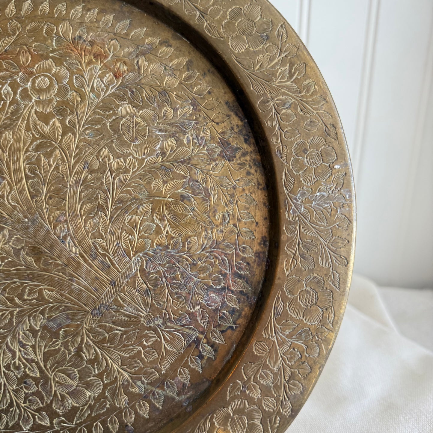 Vintage etched Solid Brass made in India plate